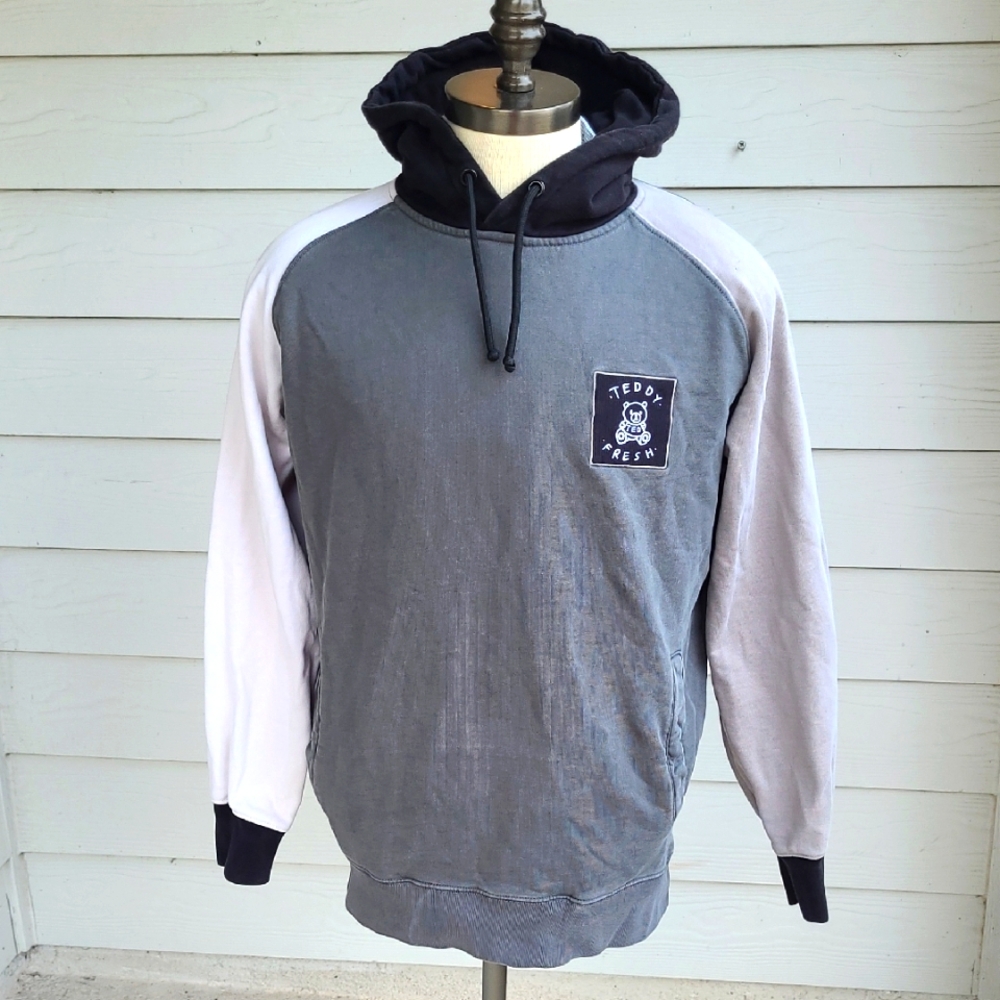 TEDDY FRESH Grey Black Block Logo Pattern Cotton‎ Medium Mens Hoodie Sweater